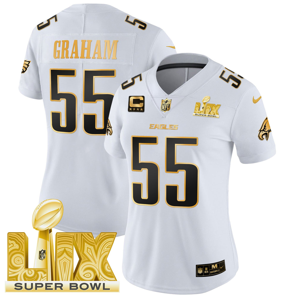 Women's Philadelphia Eagles Super Bowl LIX Patch Gold Vapor Limited Jersey - All Stitched
