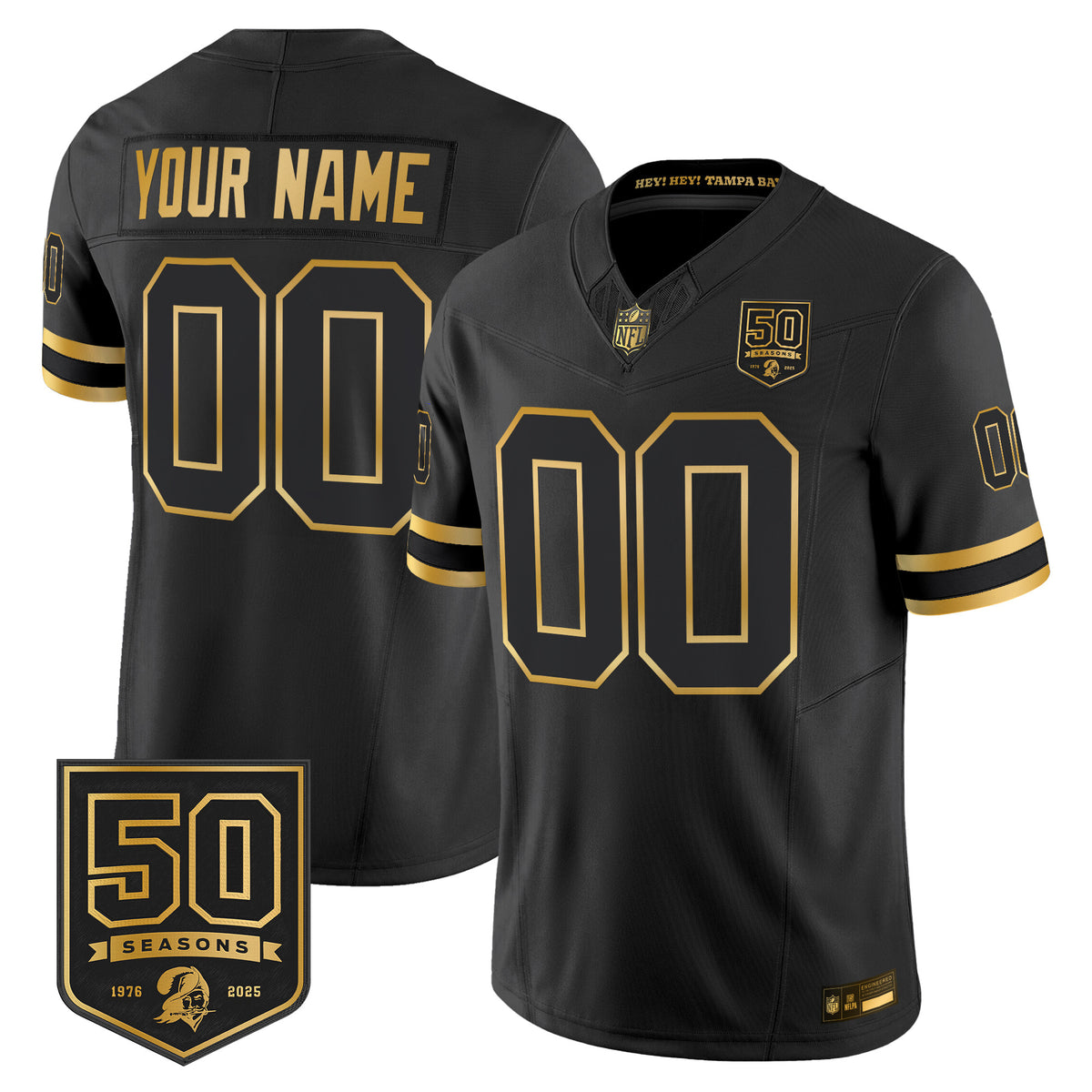Tampa Bay Buccaneers Throwback 50th Season Patch Gold Vapor Limited Custom Jersey - All Stitched
