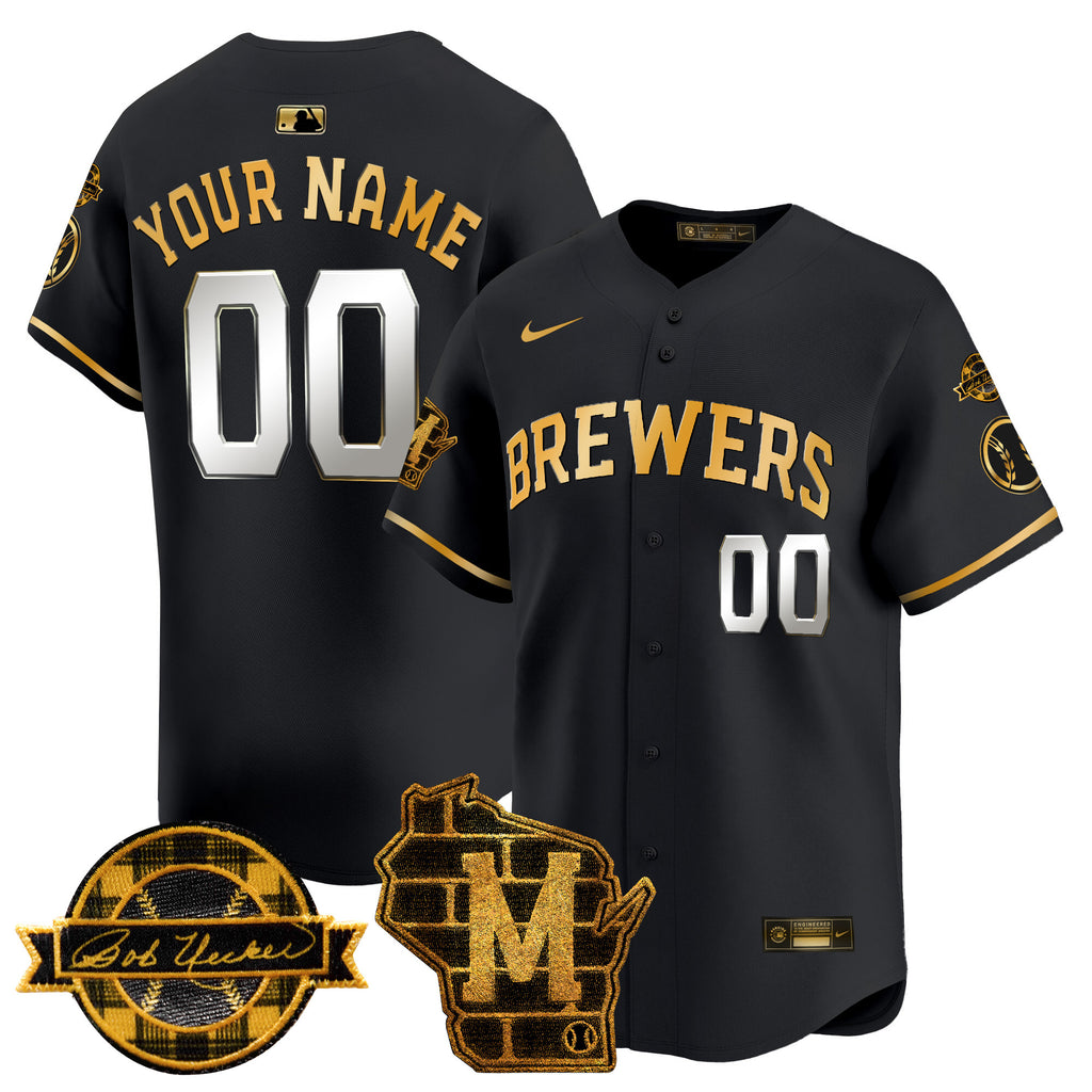 Milwaukee Brewers Home & Bob Uecker Patch Vapor Premier Limited Custom Jersey - All Stitched
