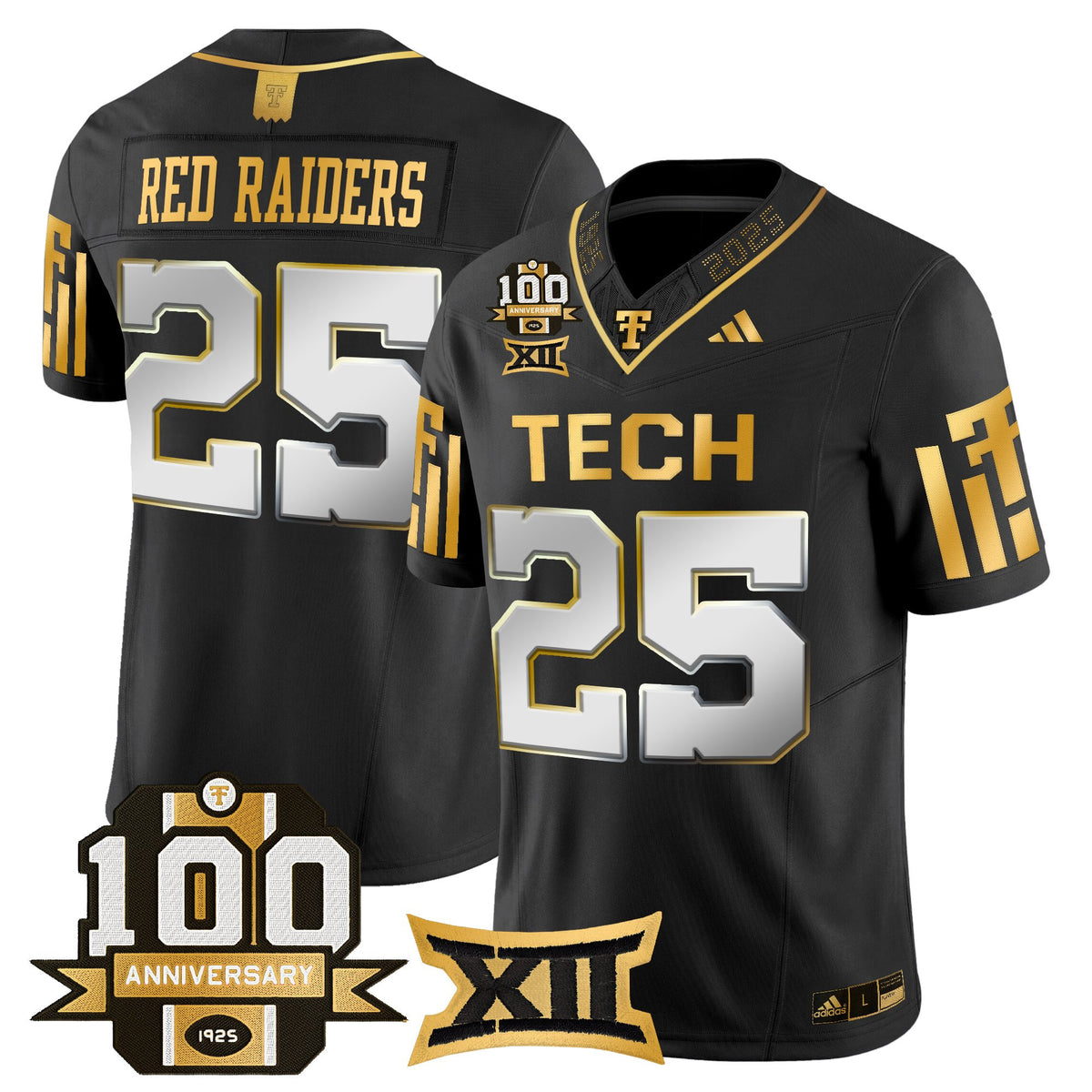 Men's Texas Tech Red Raiders 2025 Gold Vapor Limited Jersey - 100th Anniversary Patch - All Stitched