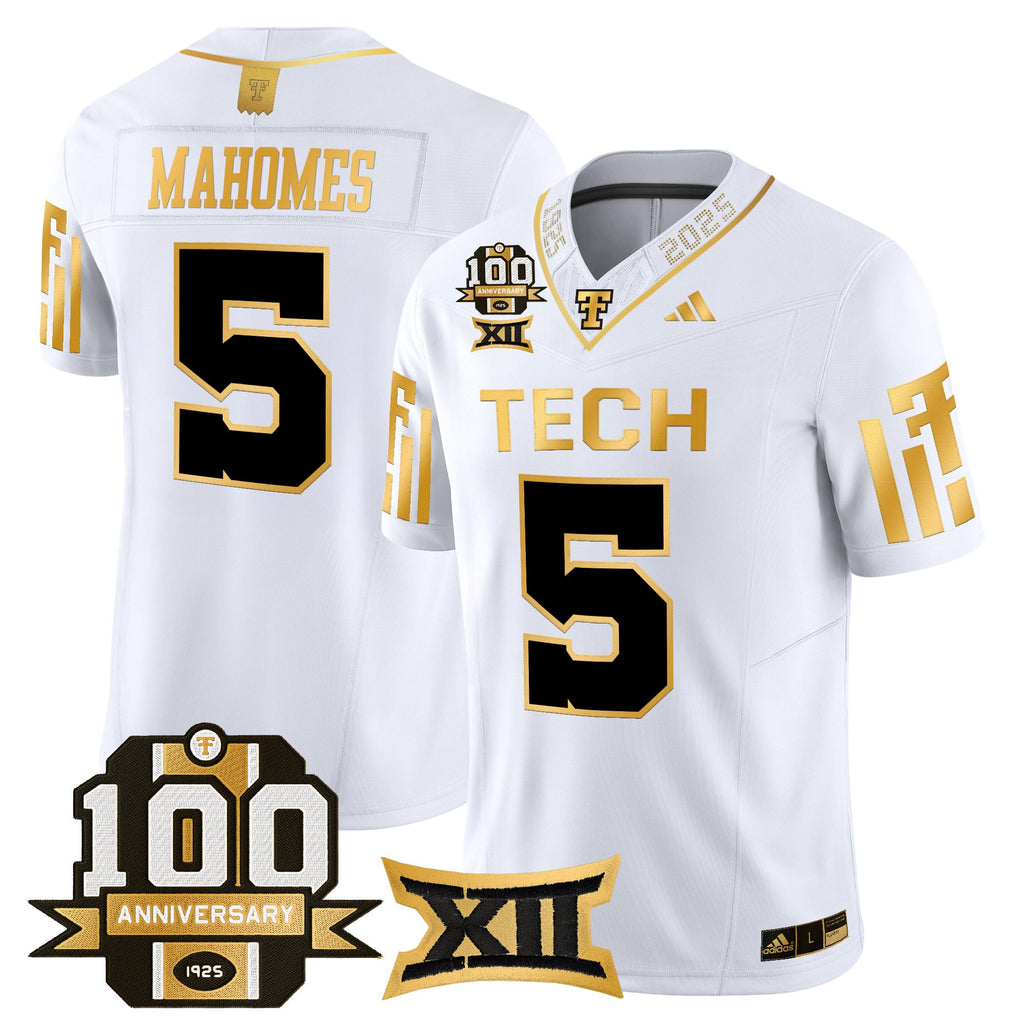 Men's Texas Tech Red Raiders 2025 Gold Vapor Limited Jersey - 100th Anniversary Patch - All Stitched