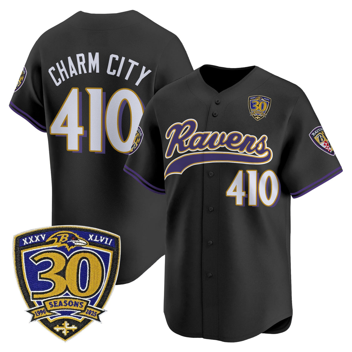 Men's Baltimore Ravens 2025 Vapor Baseball Jersey - 30th Anniversary Patch - All Stitched