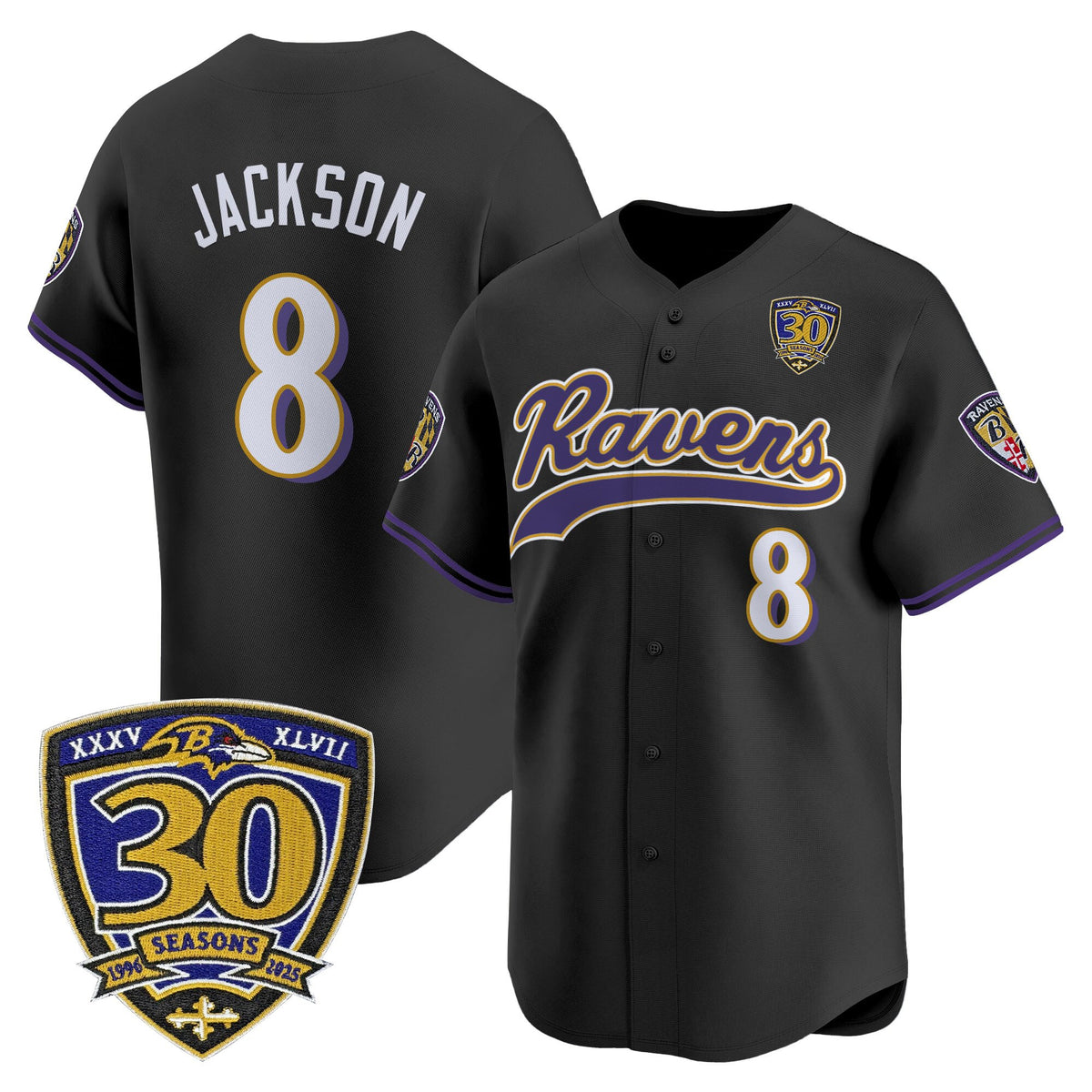 Men's Baltimore Ravens 2025 Vapor Baseball Jersey - 30th Anniversary Patch - All Stitched