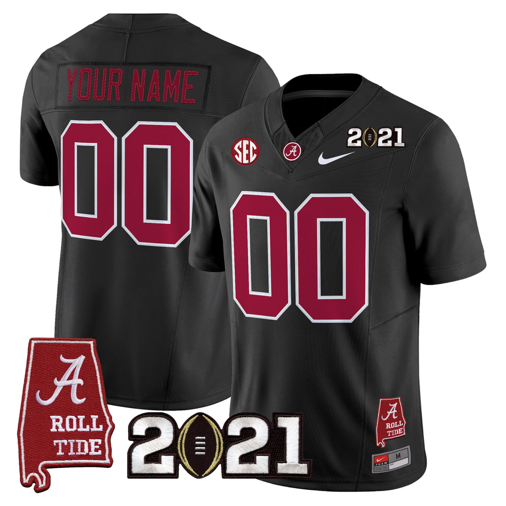 Alabama Crimson Tide '2021 CFP National Championship' Vapor Limited Custom Jersey - Alabama Map - All Stitched
