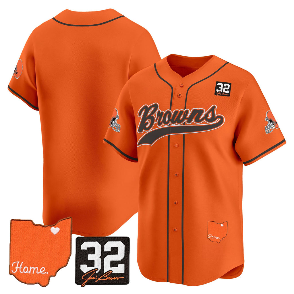 Men's Cleveland Browns '#32 Jim Brown Memorial & Home Patch' Vapor Baseball Jersey - All Stitched