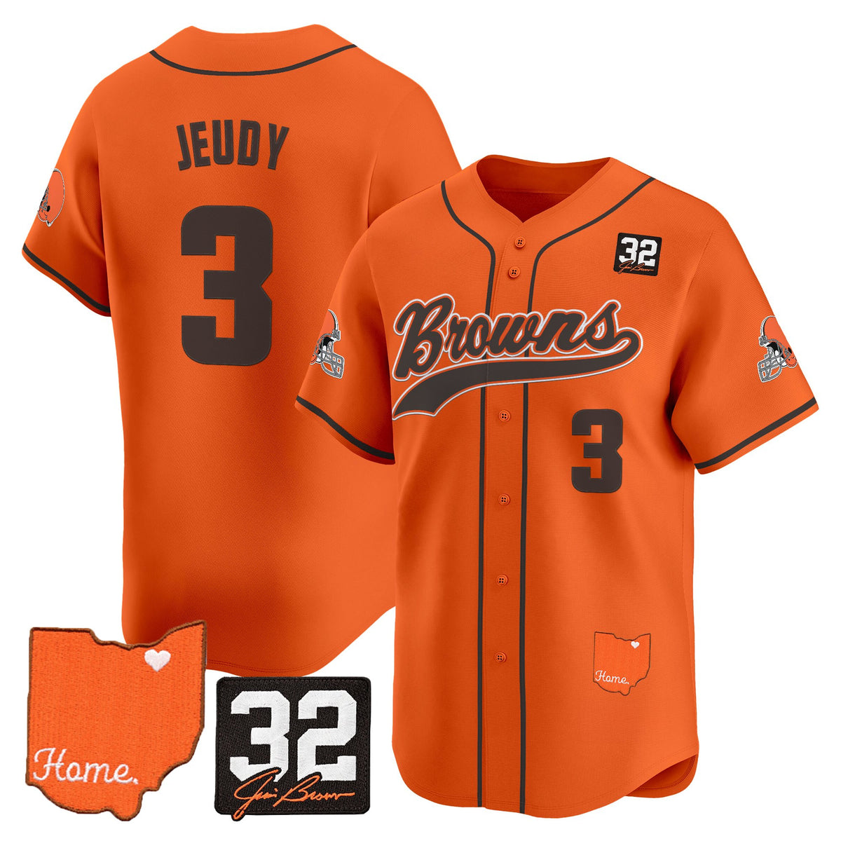 Men's Cleveland Browns '#32 Jim Brown Memorial & Home Patch' Vapor Baseball Jersey - All Stitched