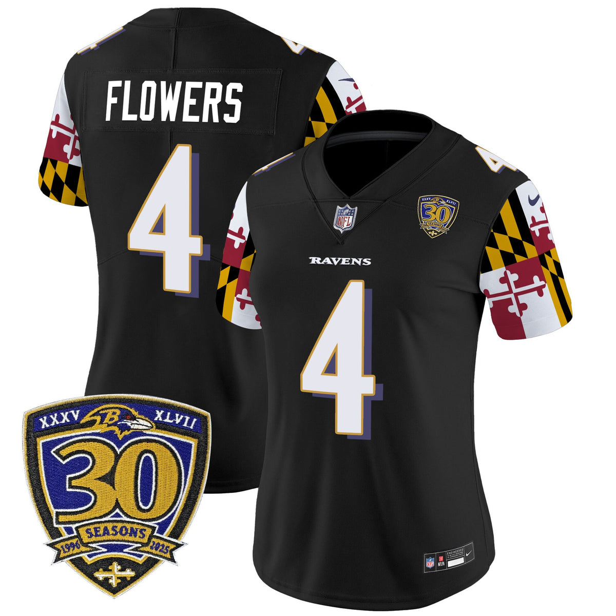 Women's Baltimore Ravens 'Maryland Flag Edition' Vapor Limited Jersey - 30th Anniversary Patch - All Stitched