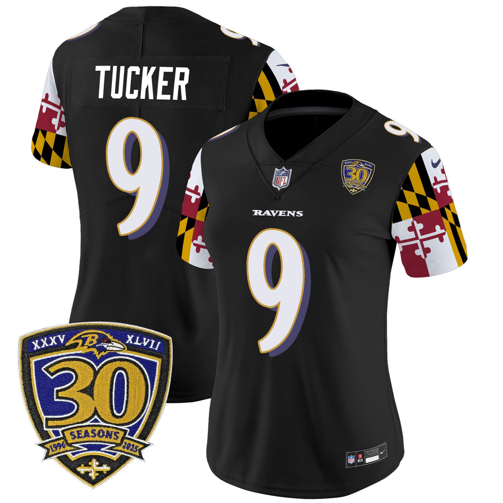 Women's Baltimore Ravens 'Maryland Flag Edition' Vapor Limited Jersey - 30th Anniversary Patch - All Stitched