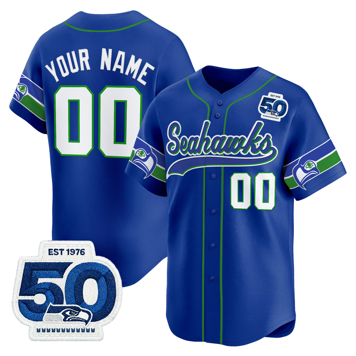 Seattle Seahawks 50th Anniversary Vapor Baseball Custom Jersey - All Stitched