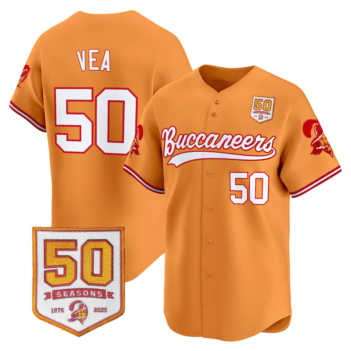 Men's Tampa Bay Buccaneers 50th Season Patch Vapor Baseball Jersey - All Stitched