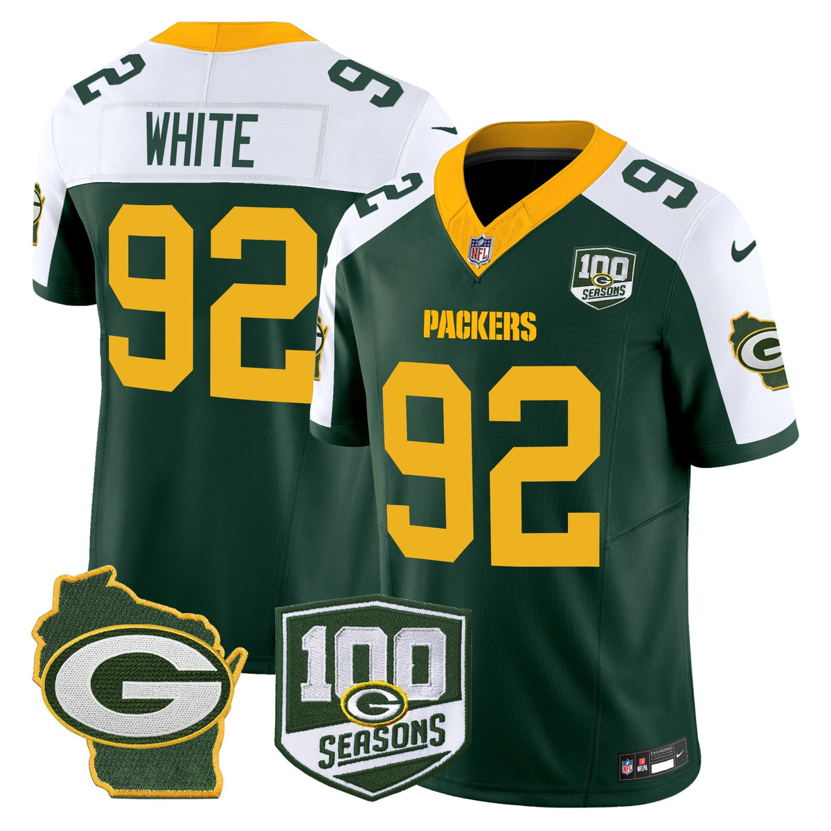 Men's Green Bay Packers 100th Season & Home Patch Vapor Limited Jersey - All Stitched