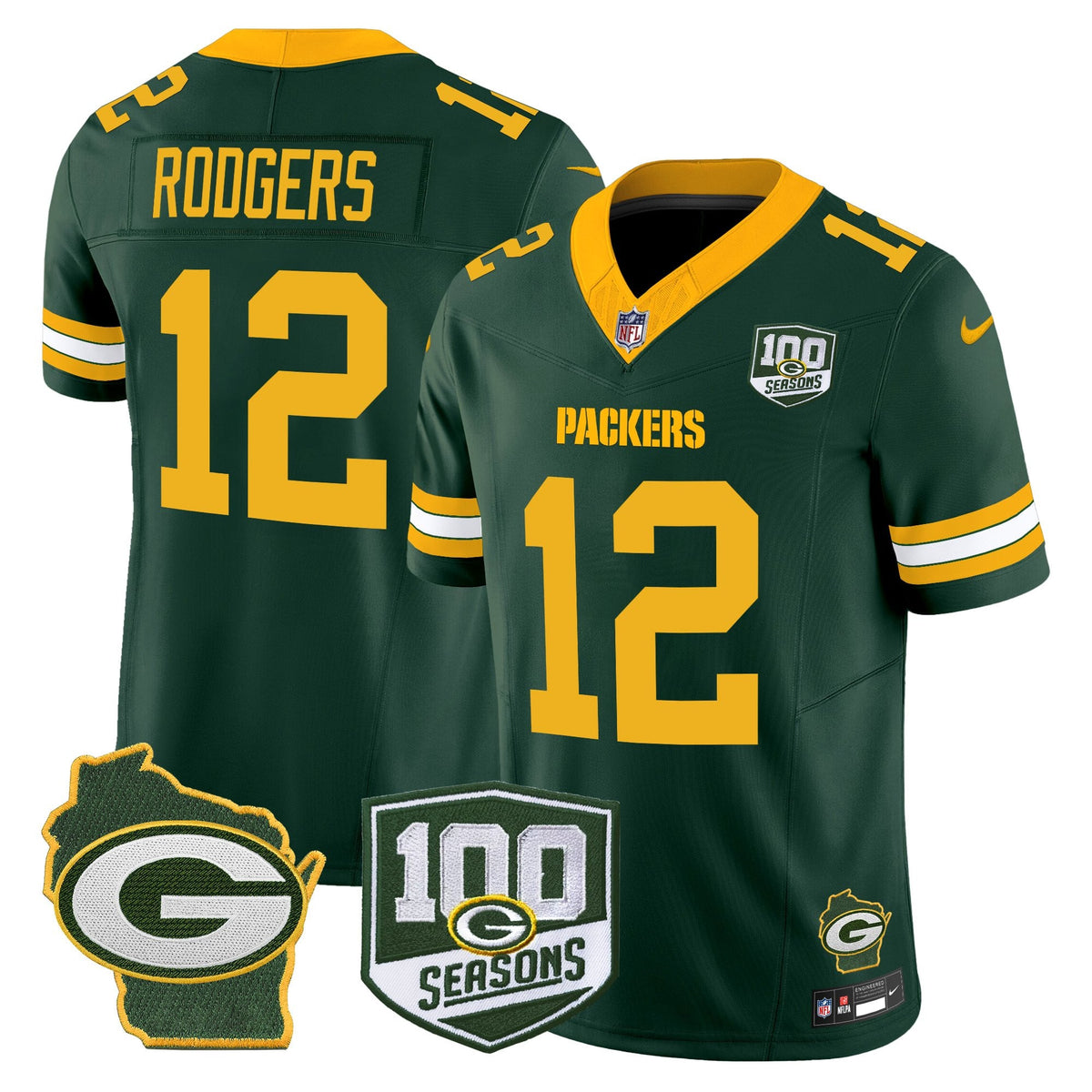 Men's Green Bay Packers 100th Season & Home Patch Vapor Limited Jersey - All Stitched