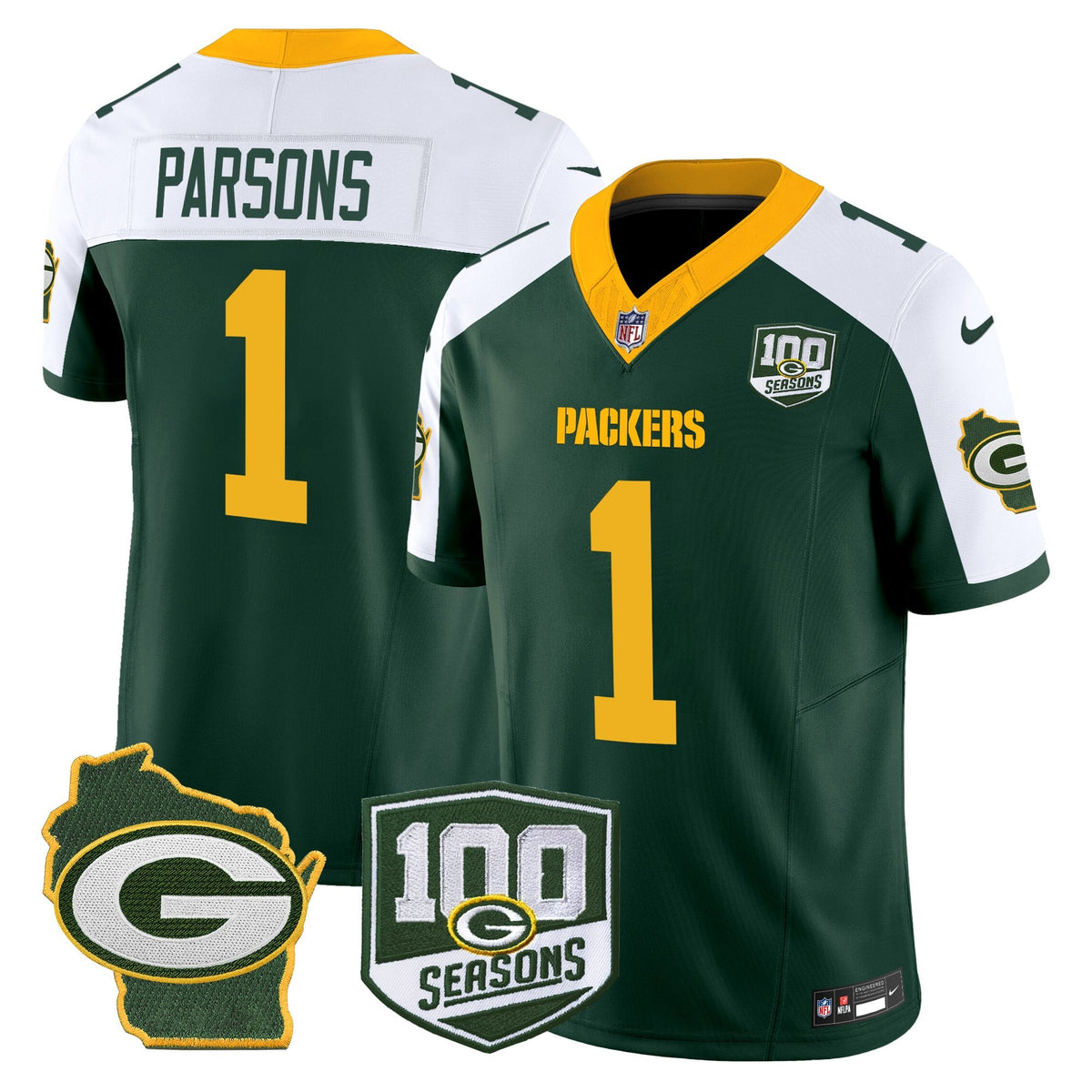 Men's Green Bay Packers 100th Season & Home Patch Vapor Limited Jersey - All Stitched