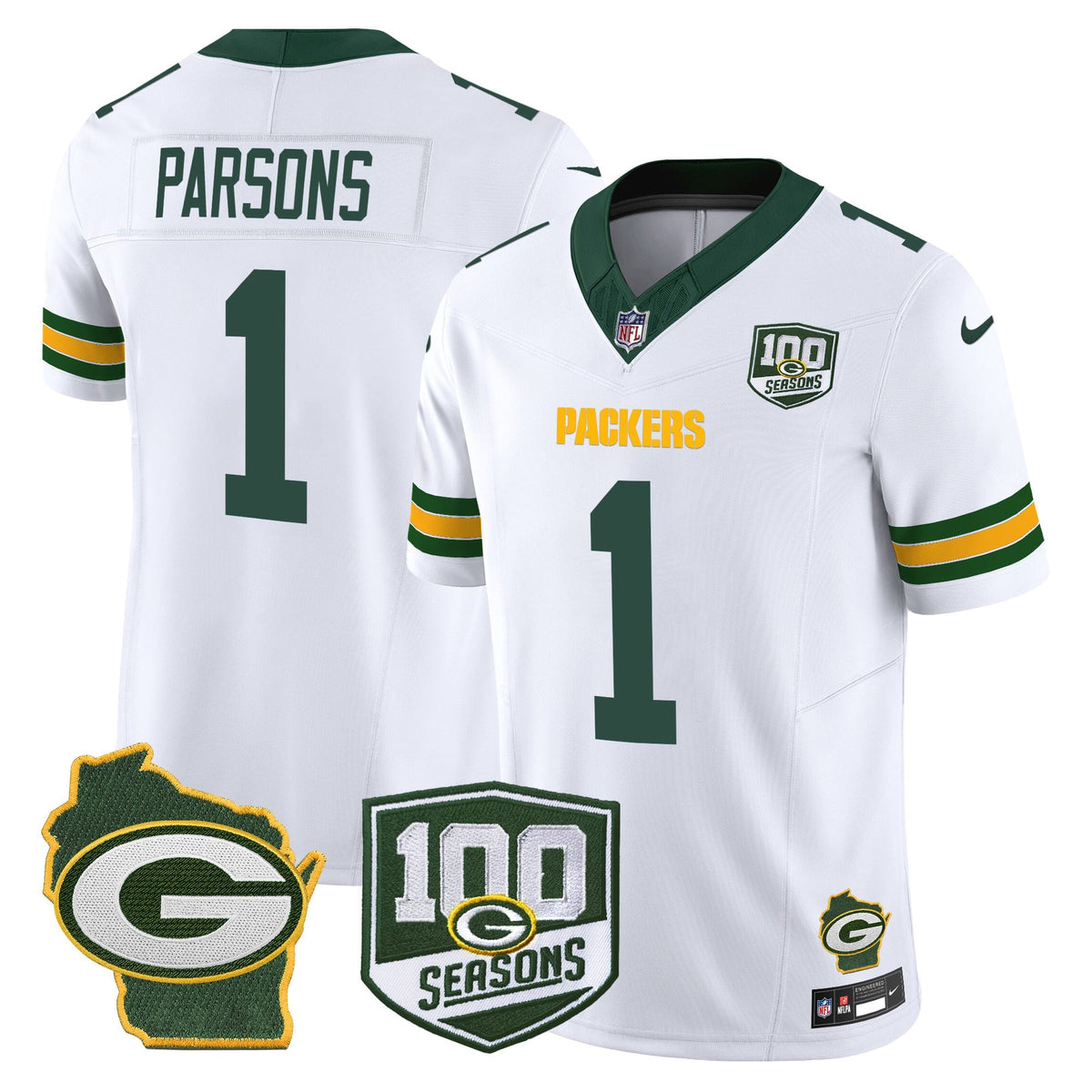 Men's Green Bay Packers 100th Season & Home Patch Vapor Limited Jersey - All Stitched