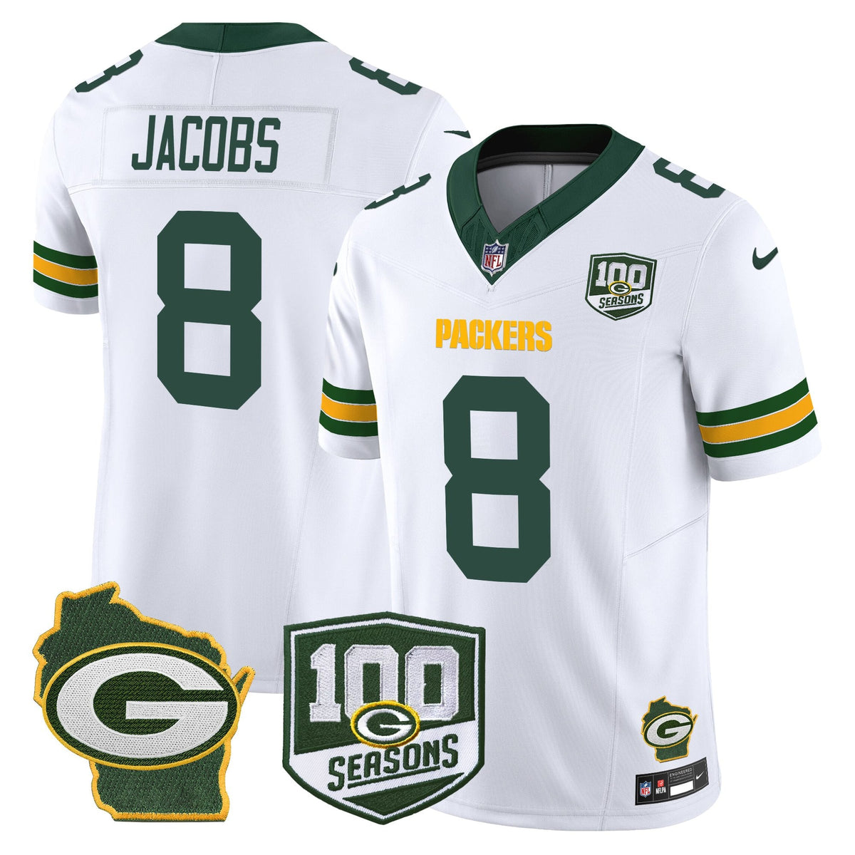Men's Green Bay Packers 100th Season & Home Patch Vapor Limited Jersey - All Stitched