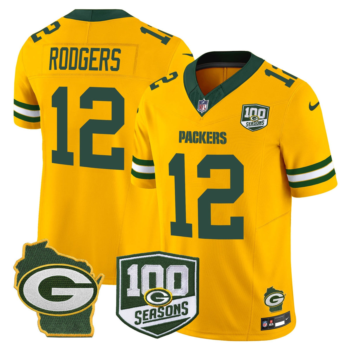 Men's Green Bay Packers 100th Season & Home Patch Vapor Limited Jersey - All Stitched