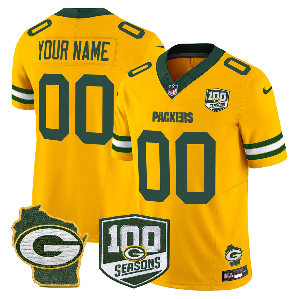 Green Bay Packers 100th Season & Home Patch Vapor Limited Custom Jersey - All Stitched