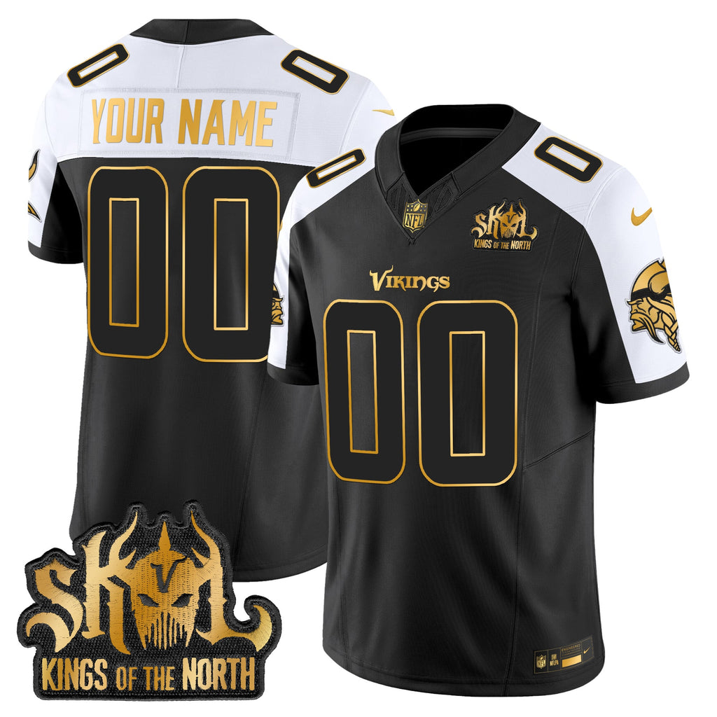 Minnesota Vikings 2025 Gold Vapor Limited Custom Jersey - Kings Of The North Patch - All Stitched