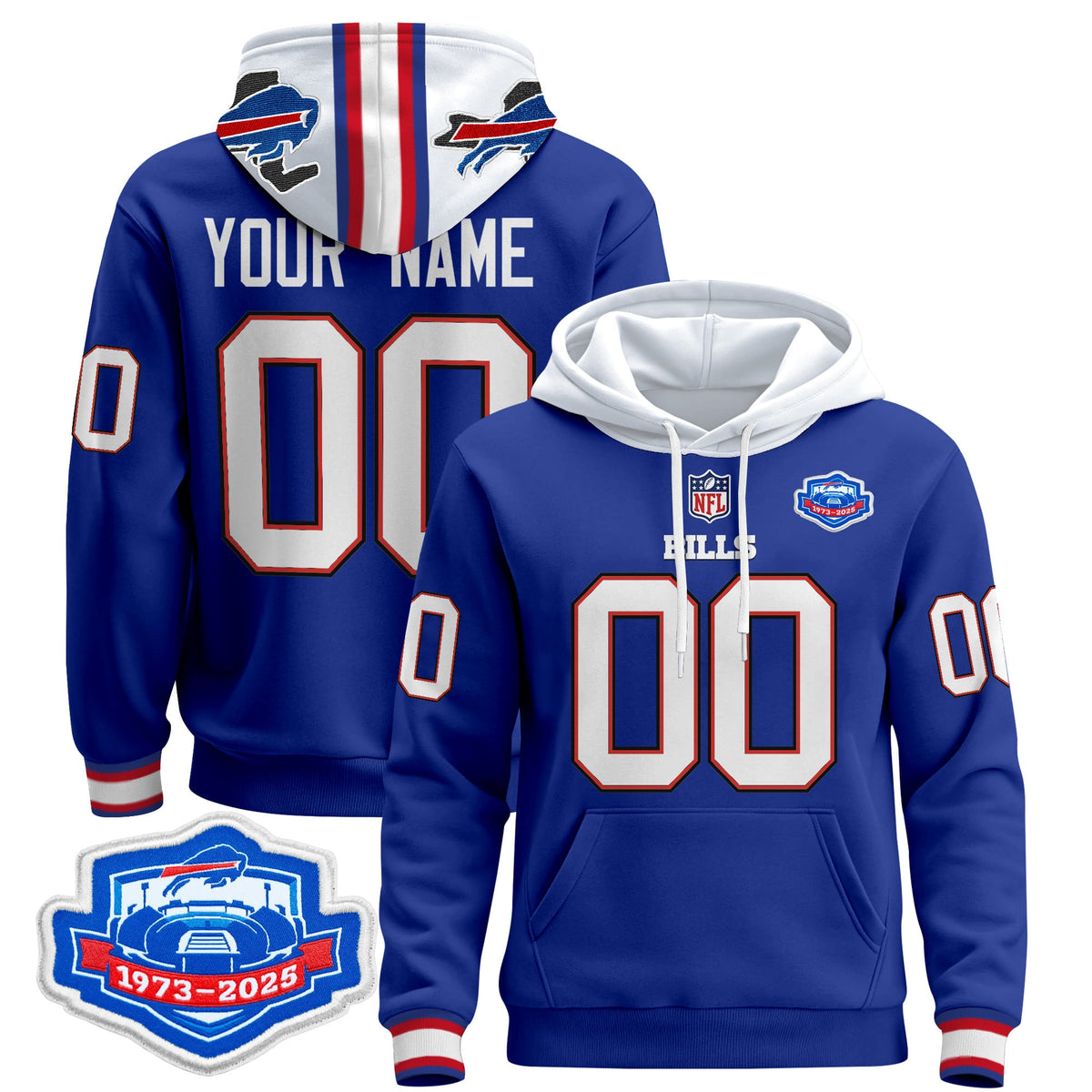 Buffalo Bills 2025 Farewell Season Patch Custom Pullover Hoodie - All Stitched