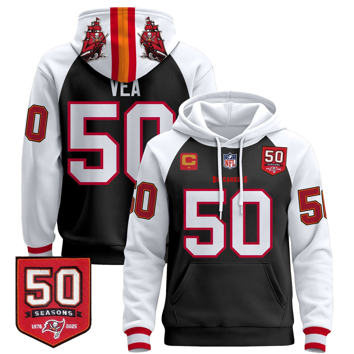 Men's Tampa Bay Buccaneers 50th Season Patch Premium Pullover Hoodie - All Stitched