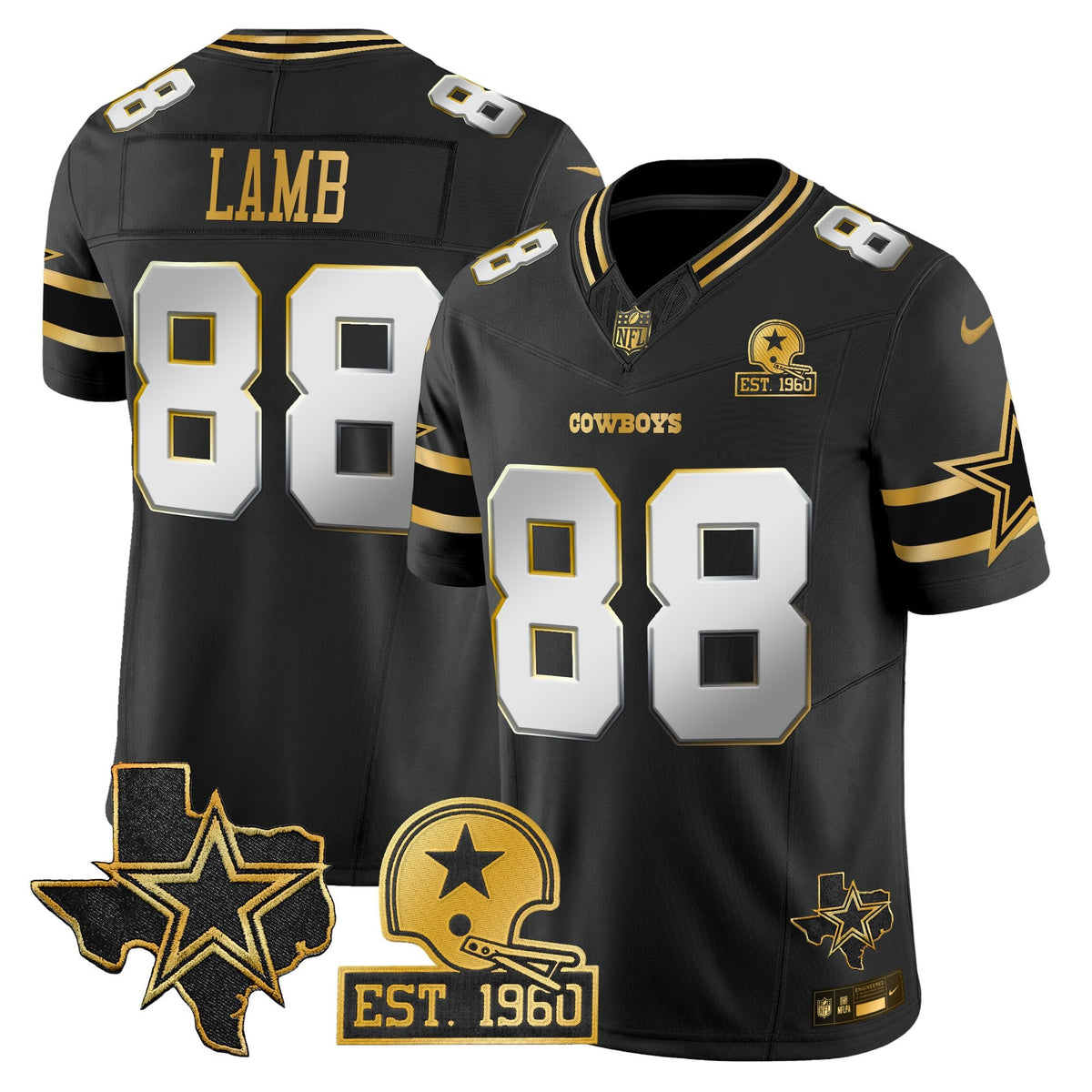 Men's Dallas Cowboys Est. 1960 & Texas Patch Gold Vapor Limited Jersey - All Stitched