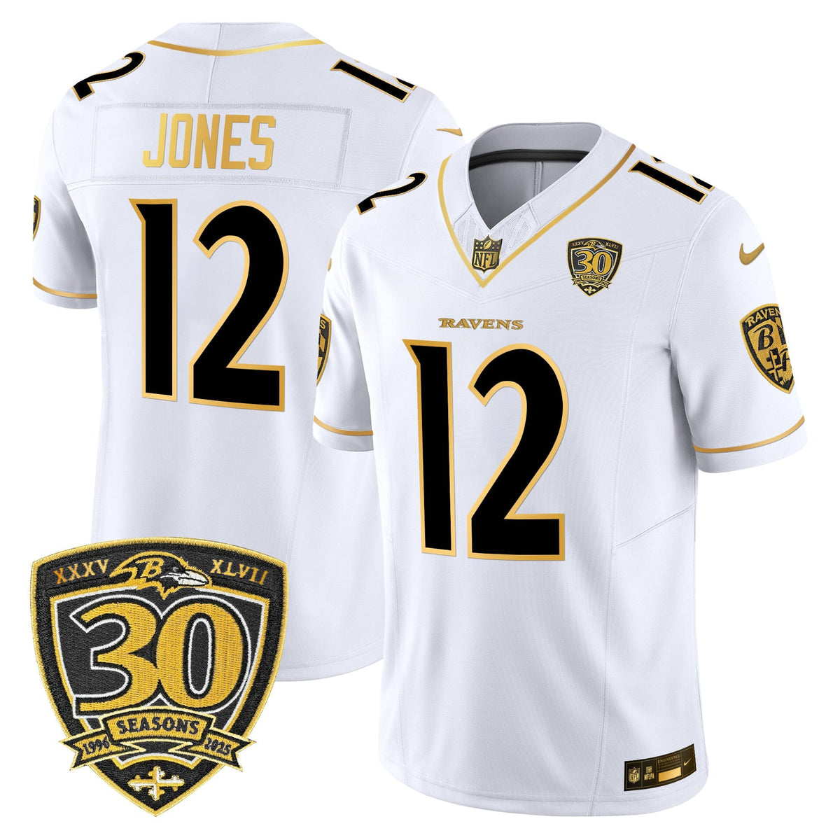Men's Baltimore Ravens 2025 Gold Vapor Limited Jersey - 30th Anniversary Patch - All Stitched