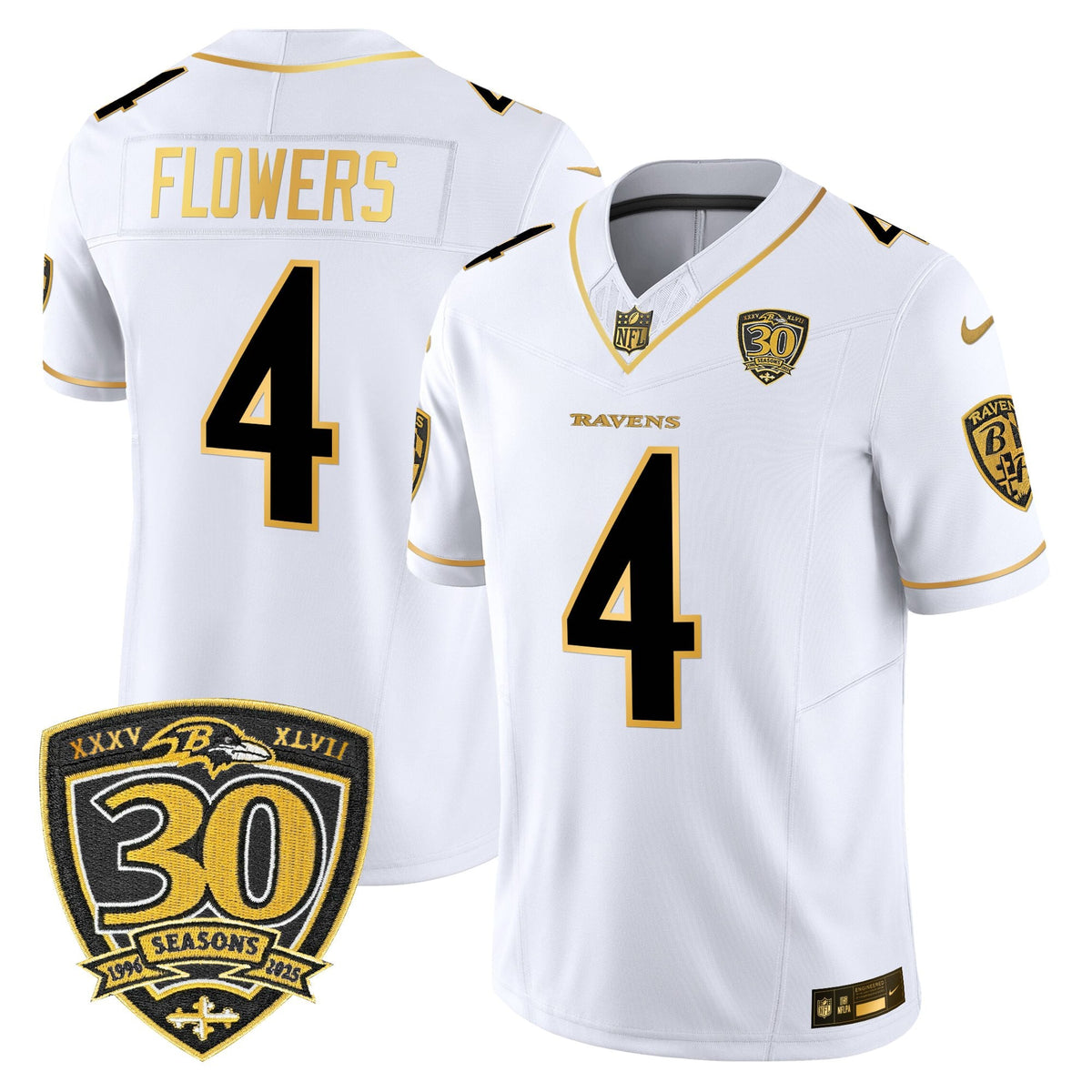 Men's Baltimore Ravens 2025 Gold Vapor Limited Jersey - 30th Anniversary Patch - All Stitched
