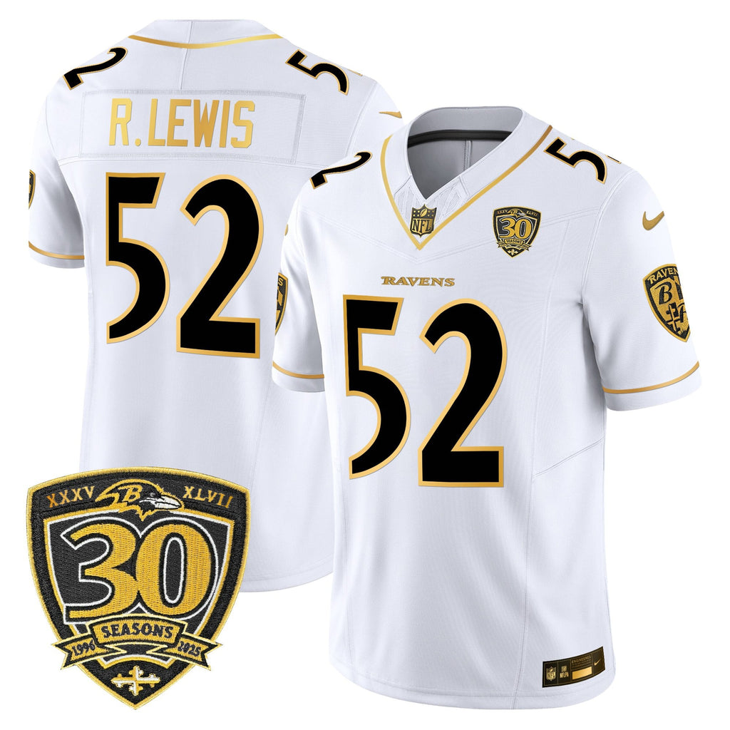 Men's Baltimore Ravens 2025 Gold Vapor Limited Jersey - 30th Anniversary Patch - All Stitched