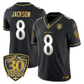 Men's Baltimore Ravens 2025 Gold Vapor Limited Jersey - 30th Anniversary Patch - All Stitched