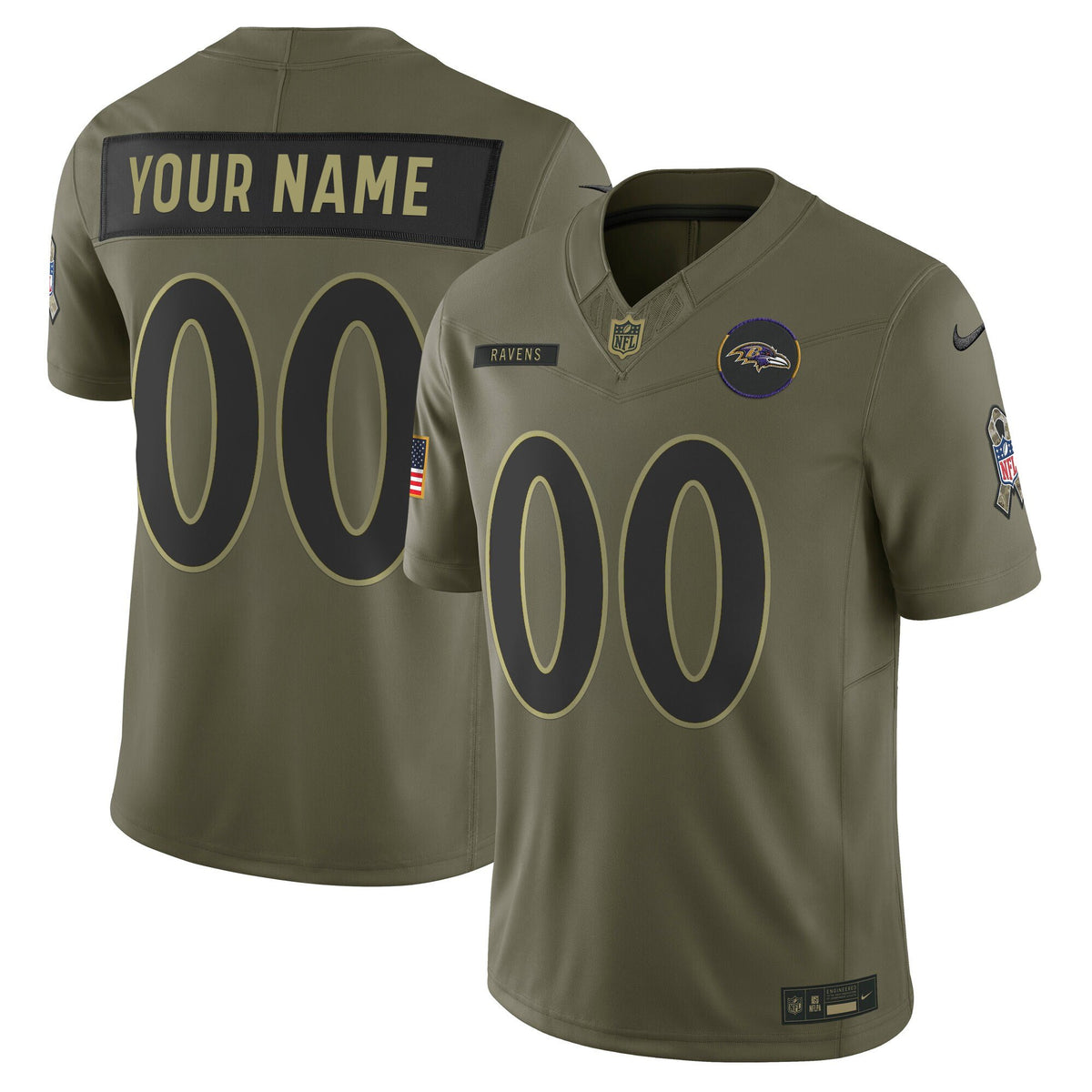 Baltimore Ravens 2025 Salute to Service Vapor Limited Custom Jersey - All Stitched