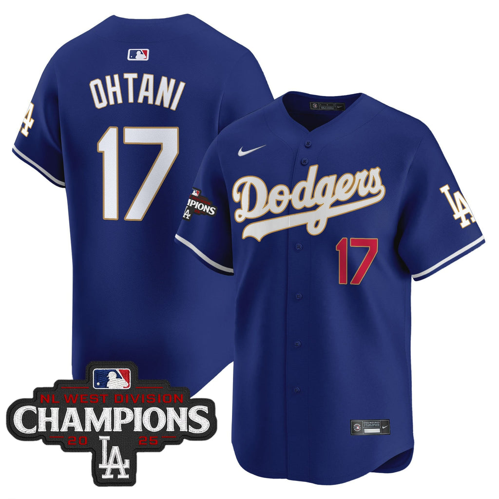 Men's Dodgers 2025 NL West Division Champions Patch Gold Trim Vapor Premier Limited Jersey - All Stitched