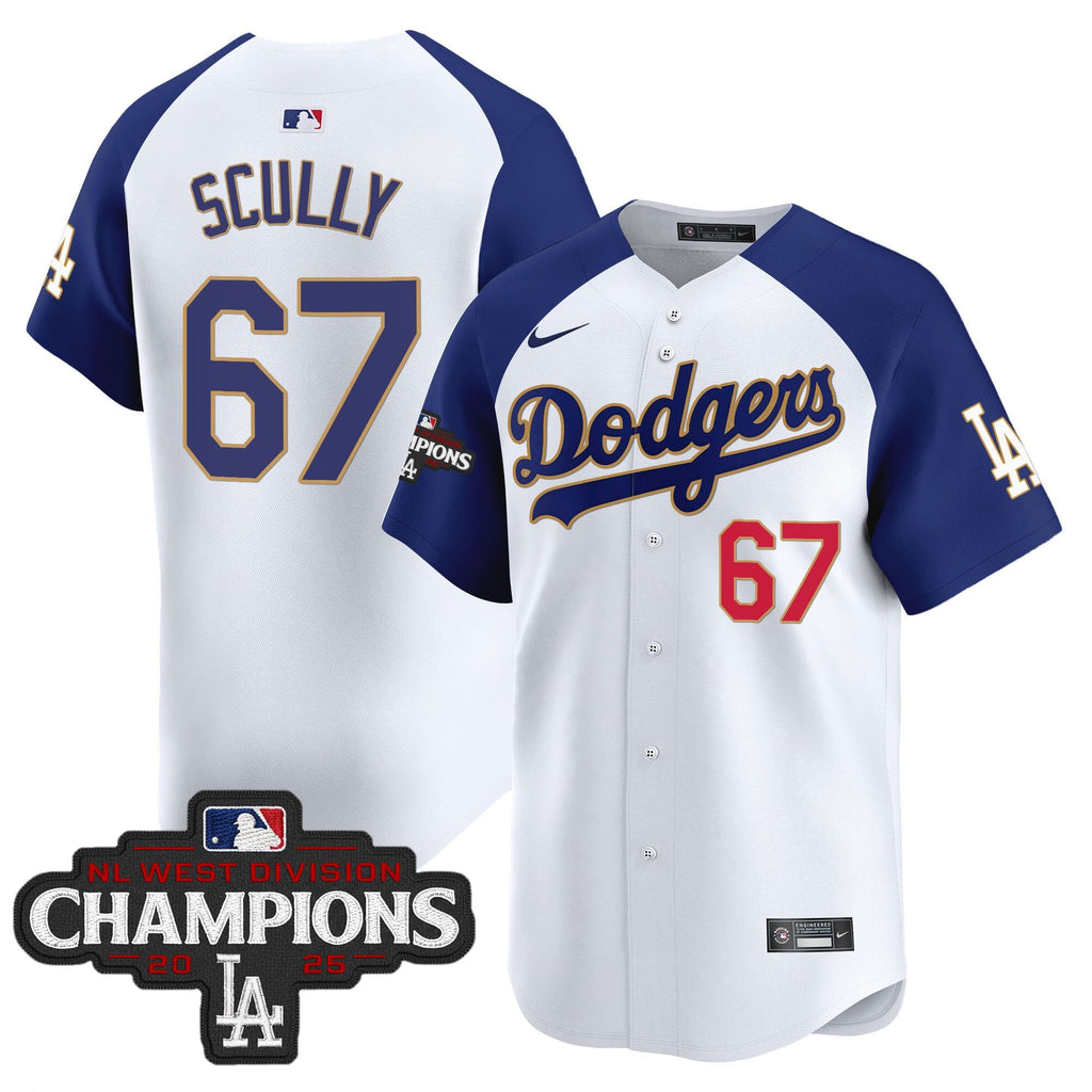 Men's Dodgers 2025 NL West Division Champions Patch Gold Trim Vapor Premier Limited Jersey - All Stitched