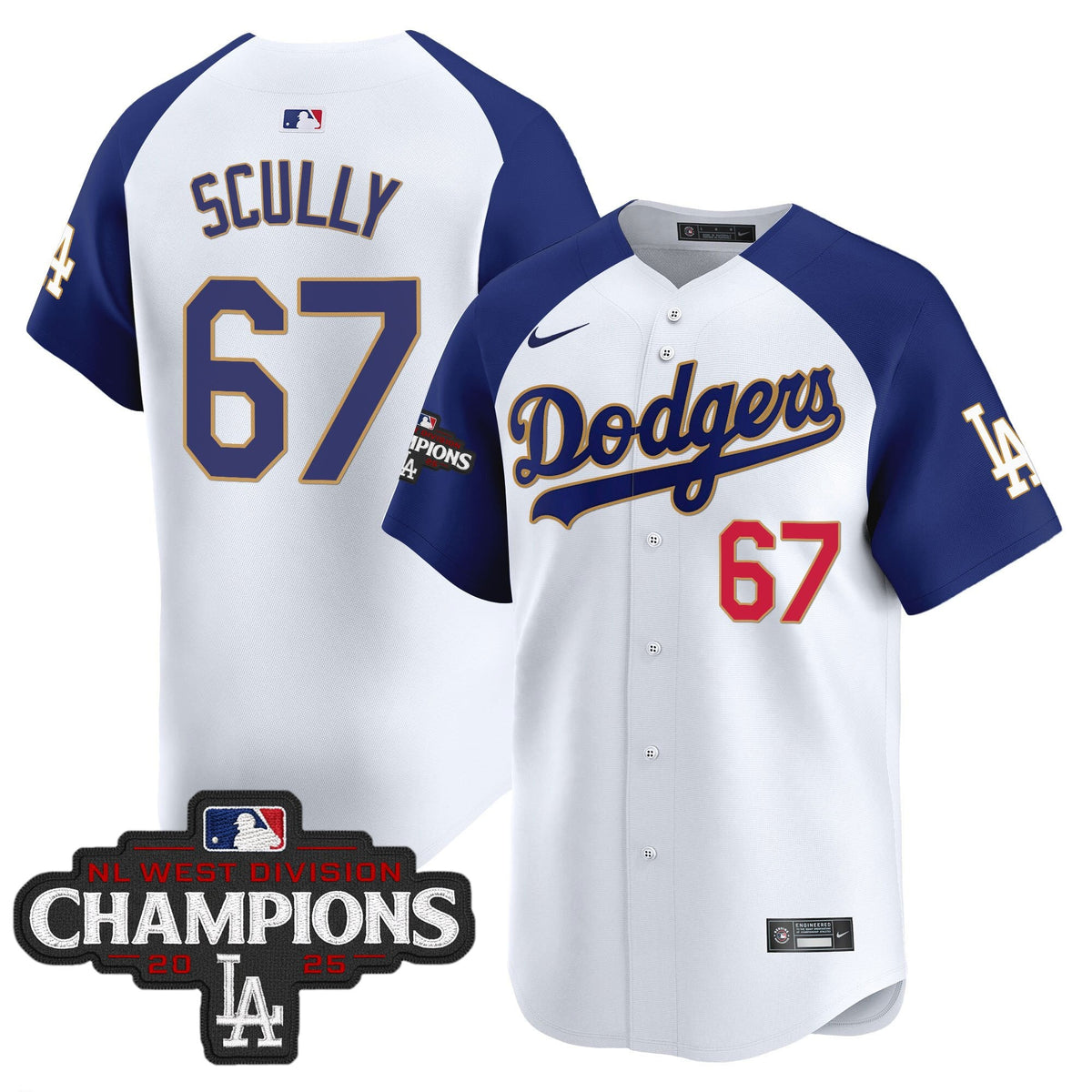 Men's Dodgers 2025 NL West Division Champions Patch Gold Trim Vapor Premier Limited Jersey - All Stitched