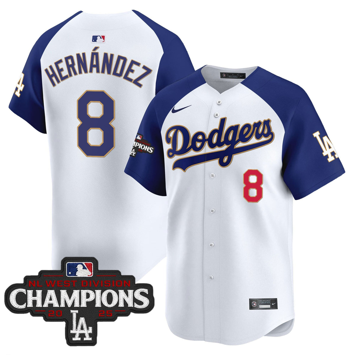 Men's Dodgers 2025 NL West Division Champions Patch Gold Trim Vapor Premier Limited Jersey - All Stitched