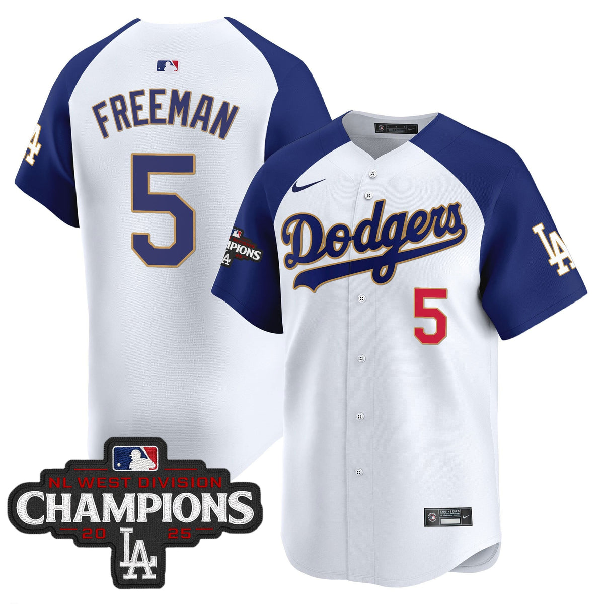 Men's Dodgers 2025 NL West Division Champions Patch Gold Trim Vapor Premier Limited Jersey - All Stitched
