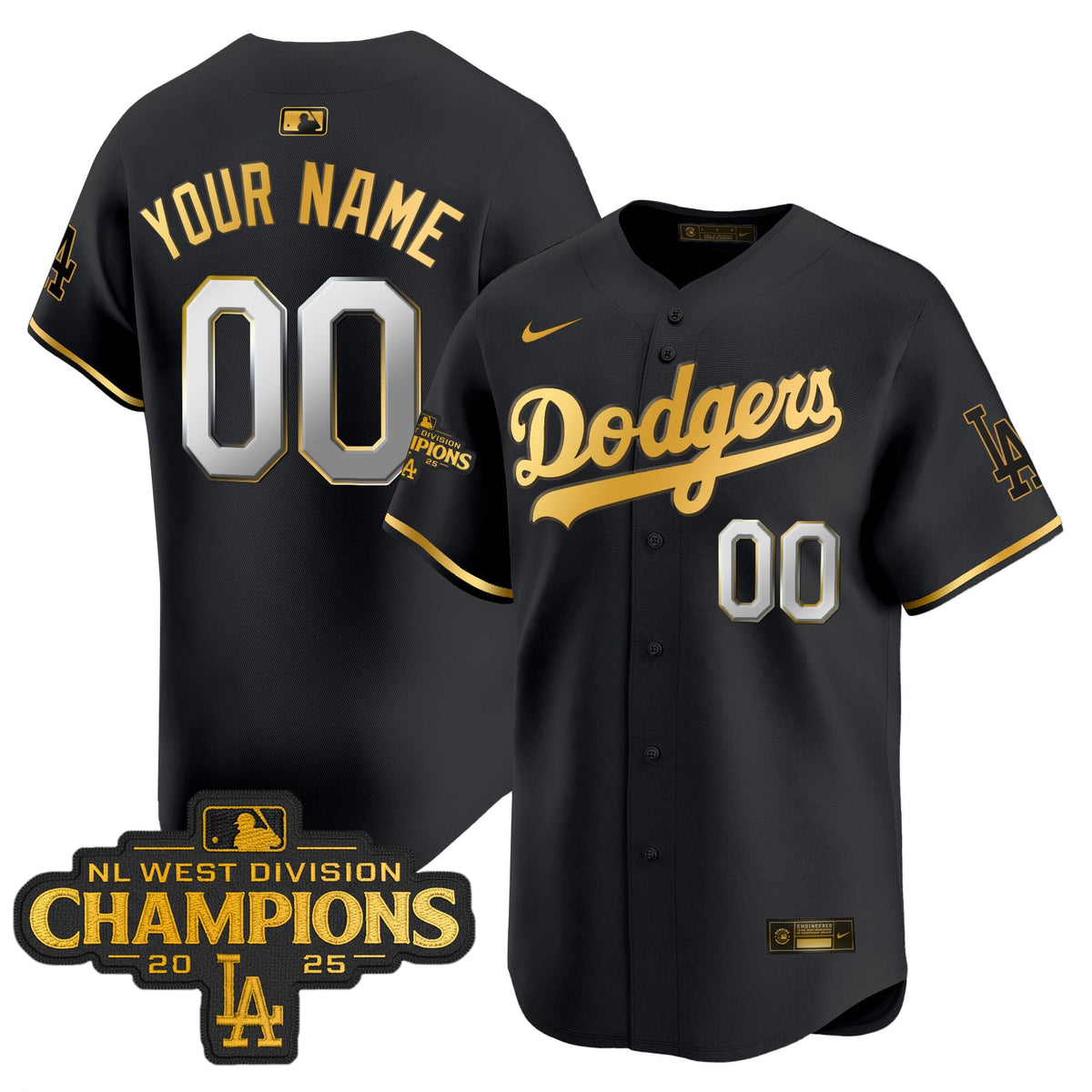Dodgers 2025 NL West Division Champions Patch Gold Trim Vapor Premier Limited Custom Jersey - All Stitched