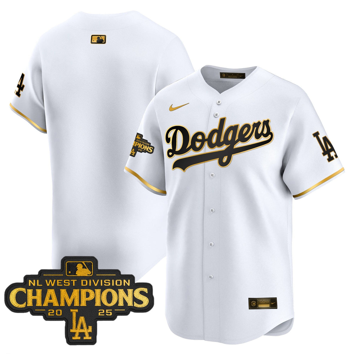 Men's Dodgers 2025 NL West Division Champions Patch Gold Trim Vapor Premier Limited Jersey - All Stitched