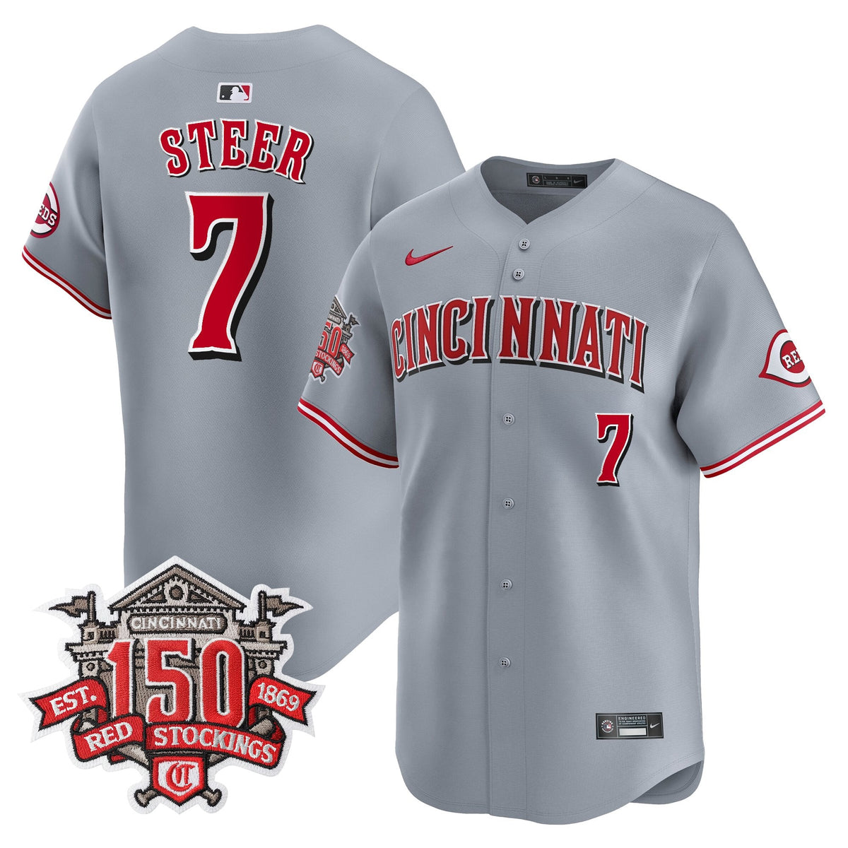 Men's Cincinnati Reds 150th Anniversary Patch Vapor Premier Limited Jersey - All Stitched