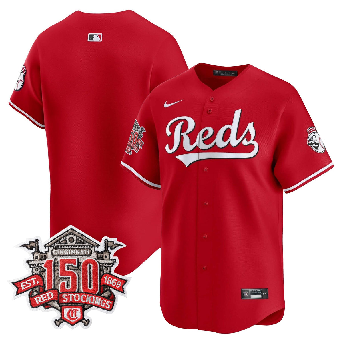Men's Cincinnati Reds 150th Anniversary Patch Vapor Premier Limited Jersey - All Stitched