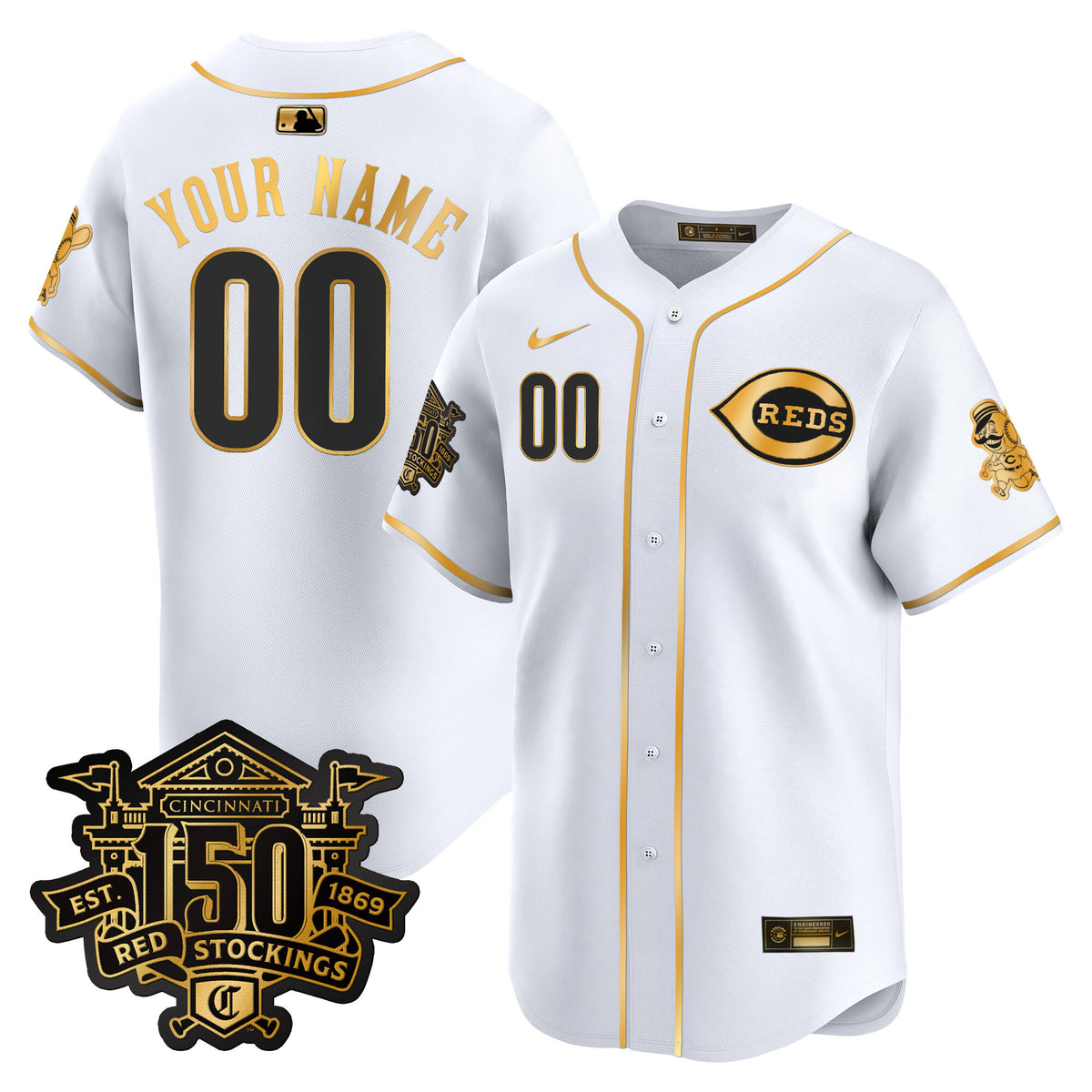 Cincinnati Reds 150th Anniversary Patch Vapor Premier Limited Custom Jersey - All Stitched