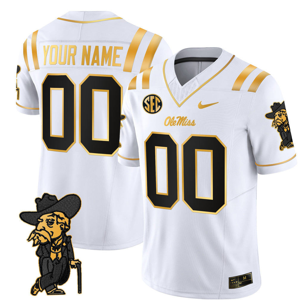 Ole Miss Rebels 2025 Gold Vapor Limited Custom Jersey - All Stitched