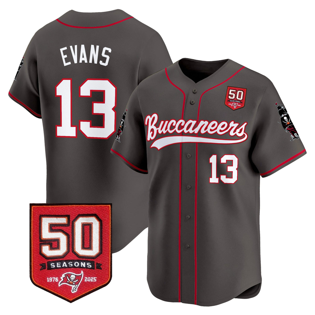 Men's Tampa Bay Buccaneers 50th Season Patch Vapor Baseball Jersey - All Stitched