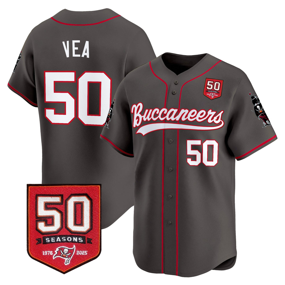 Men's Tampa Bay Buccaneers 50th Season Patch Vapor Baseball Jersey - All Stitched