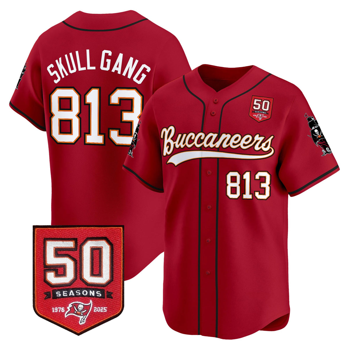Men's Tampa Bay Buccaneers 50th Season Patch Vapor Baseball Jersey - All Stitched