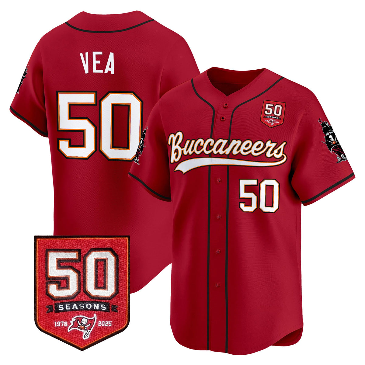Men's Tampa Bay Buccaneers 50th Season Patch Vapor Baseball Jersey - All Stitched