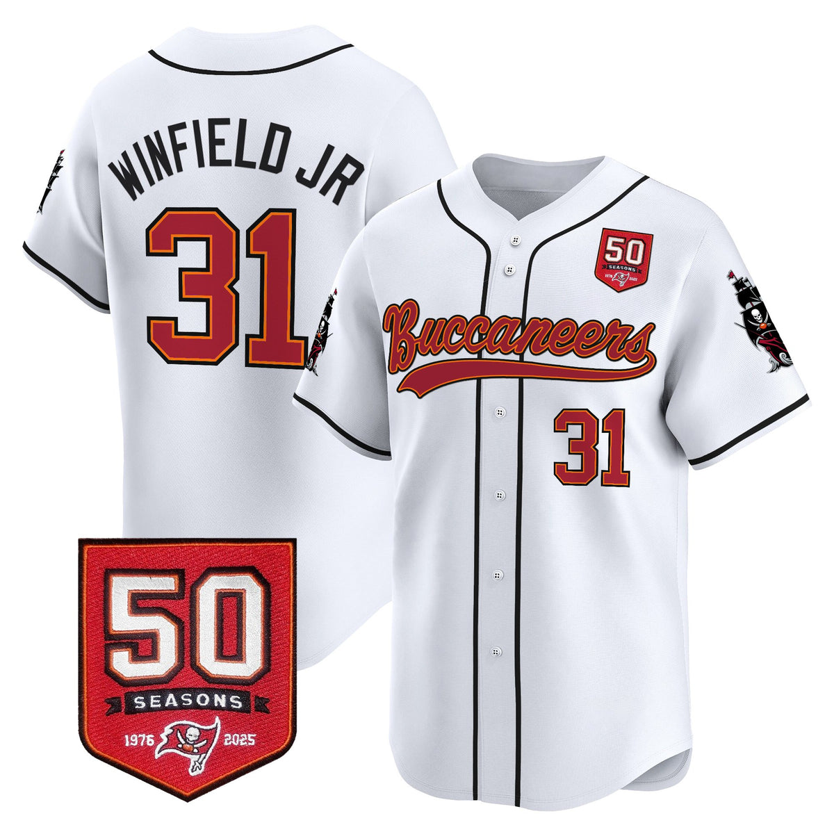 Men's Tampa Bay Buccaneers 50th Season Patch Vapor Baseball Jersey - All Stitched