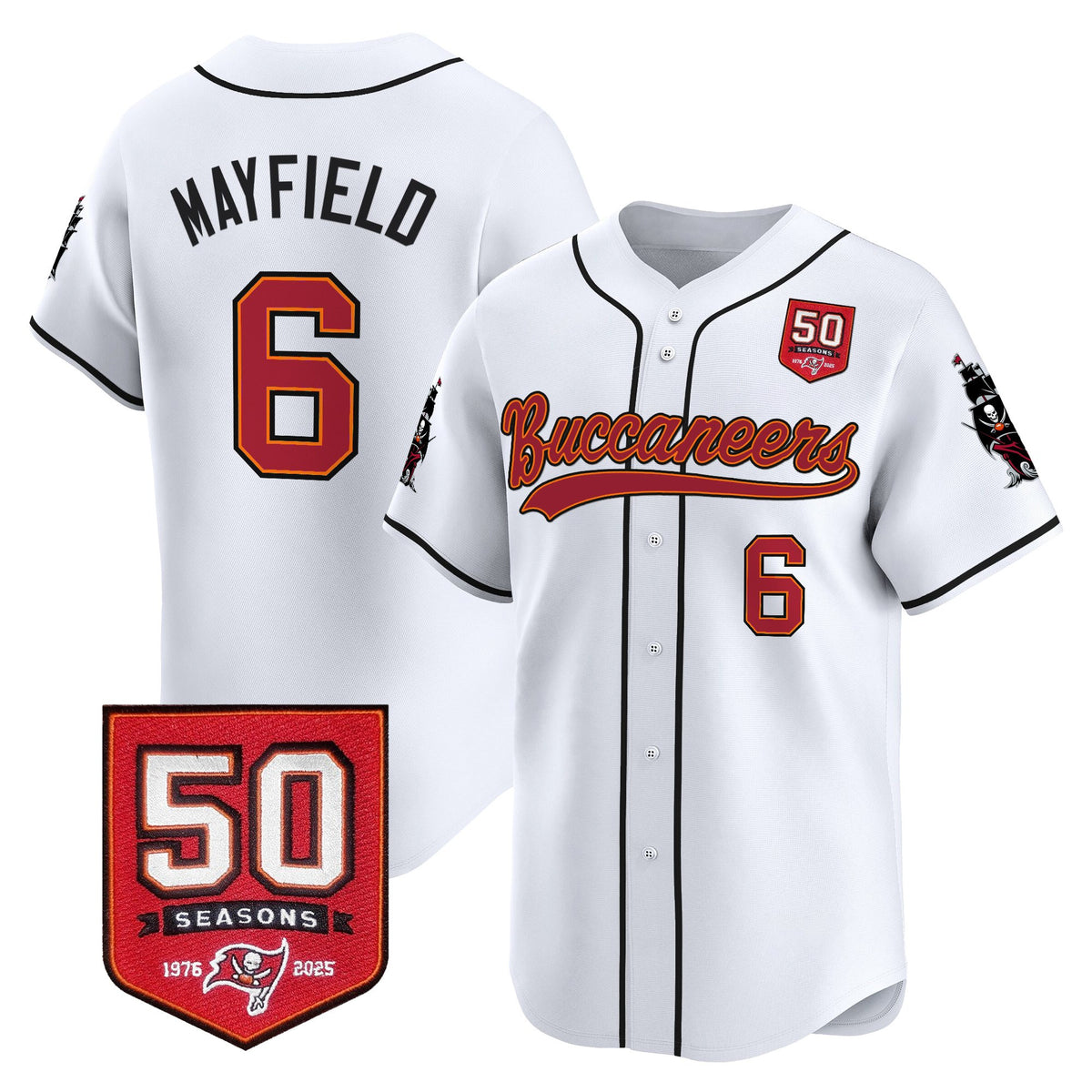 Men's Tampa Bay Buccaneers 50th Season Patch Vapor Baseball Jersey - All Stitched