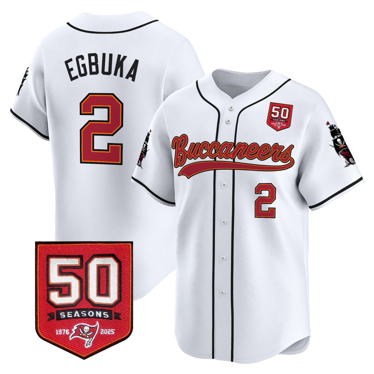 Men's Tampa Bay Buccaneers 50th Season Patch Vapor Baseball Jersey - All Stitched