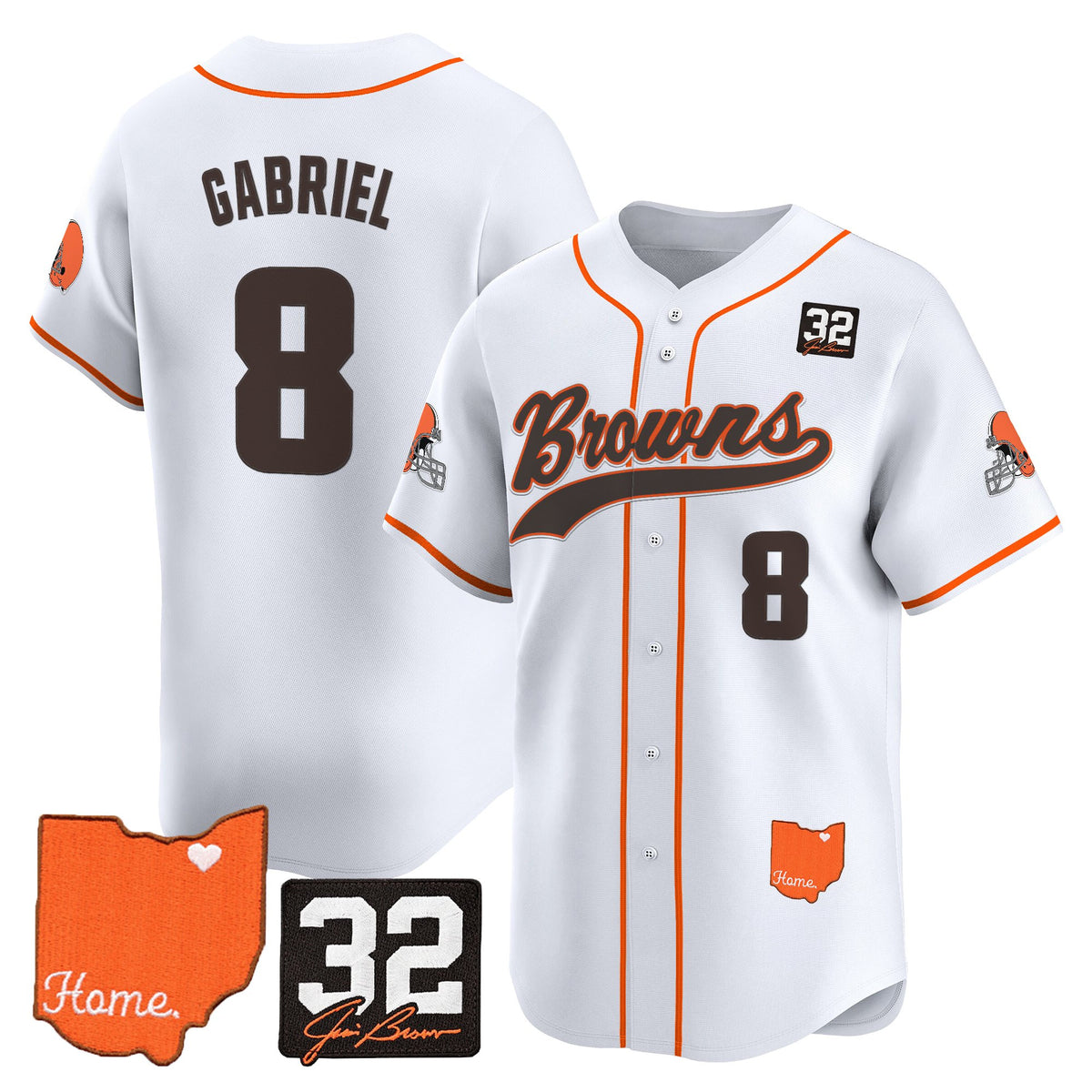 Men's Cleveland Browns '#32 Jim Brown Memorial & Home Patch' Vapor Baseball Jersey - All Stitched