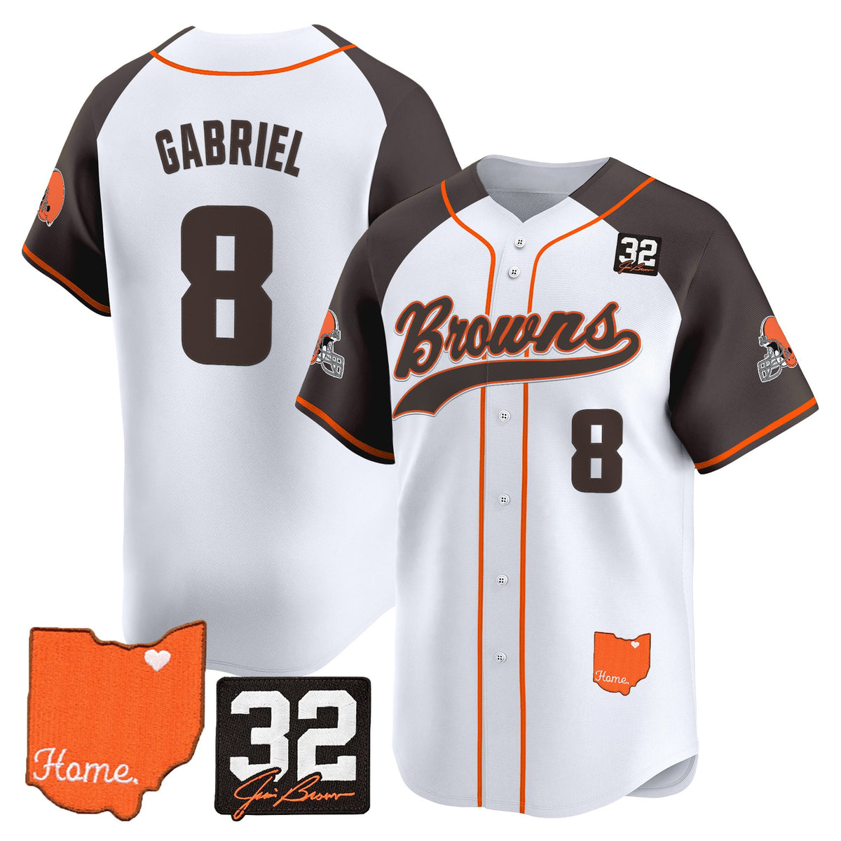 Men's Cleveland Browns '#32 Jim Brown Memorial & Home Patch' Vapor Baseball Jersey - All Stitched